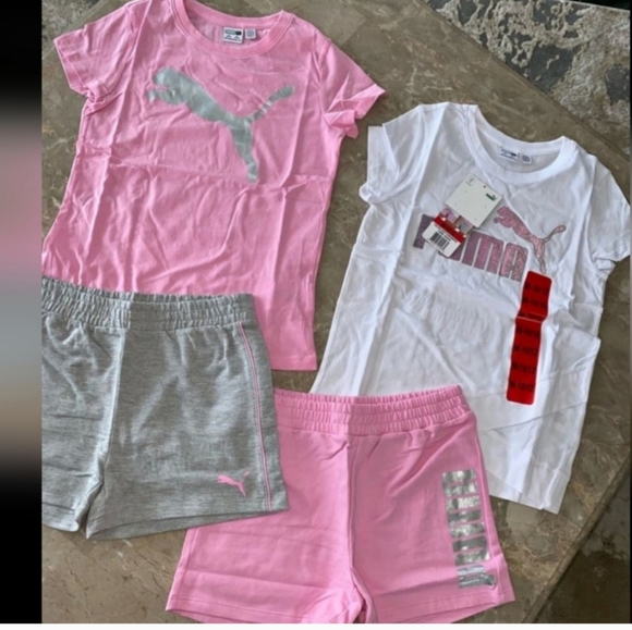 Puma Other - PUMA Youth 4-piece Set, White shirts shorts white pink grey